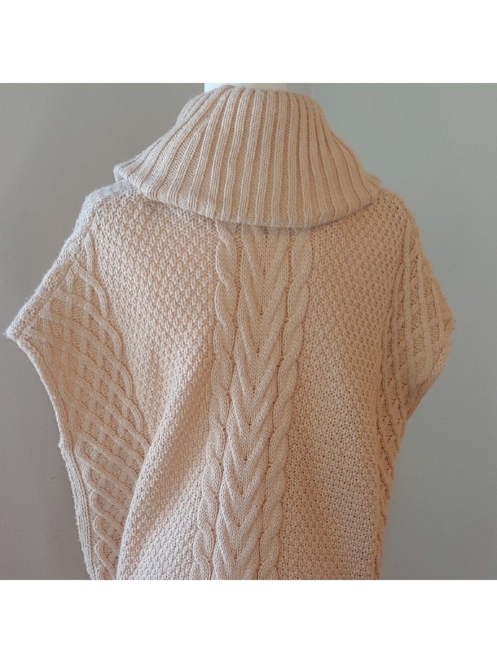 Saks Fifth Ave Wool Blend Cream Cable Knit Cowl Sweater with Side Belts Small - Picture 7 of 16